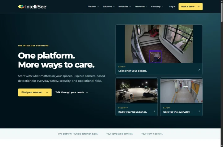 IntelliSee’s solutions page, organized by the industries it serves.