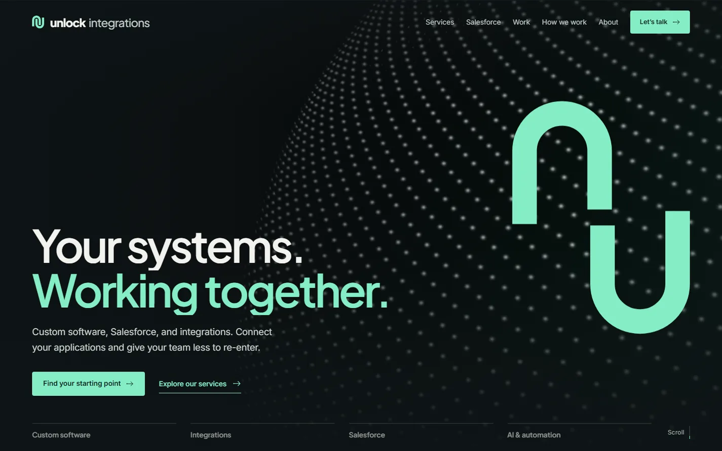 Unlock Integrations homepage, designed and built by QC Webworks.